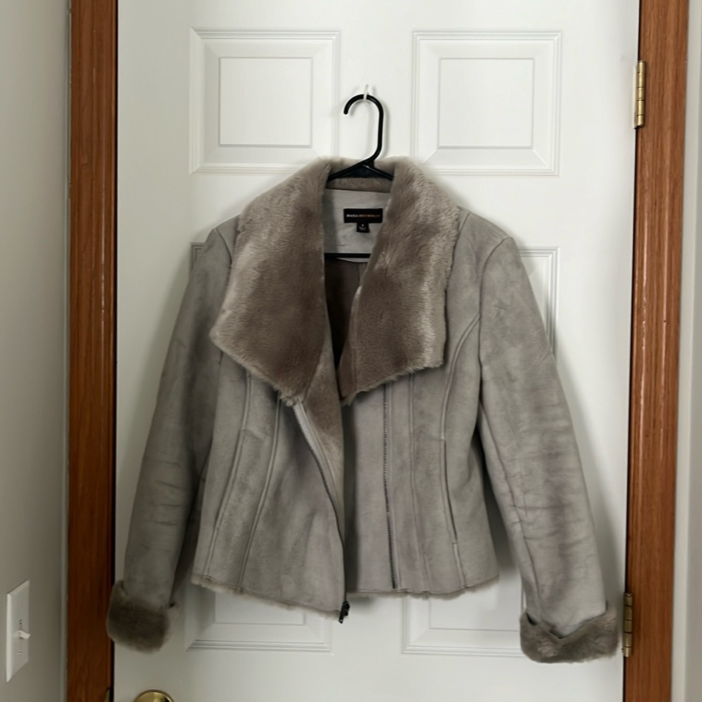 DANA BUCHMAN grey fur jacket coat